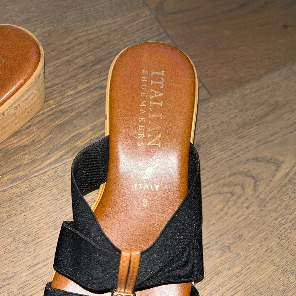 Italian Shoemakers Black and Tan Wedge Sandals - Picture 3 of 3
